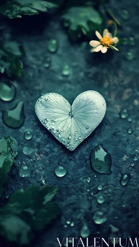 Heart-Shaped Leaf Cradled in Rain-Kissed Stillness.