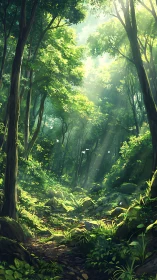 Luminescent Forest Sanctuary: Radiant Digital Landscape.