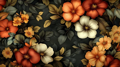 Botanical Arrangement with Orange and Cream Florals.