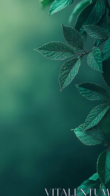 Gentle dewdrop leaves glowing in soft green morning calm.