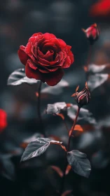 Deep Red Rose Captured in Morning Dewdrops.