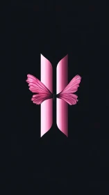 Butterfly wings quietly forge a luminous pink emblem