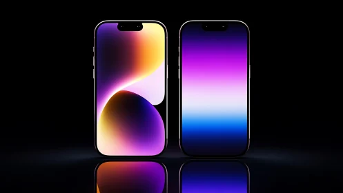 Vibrant Gradient Display Mockup: Four Smartphone Screens with Dynamic Color Transitions