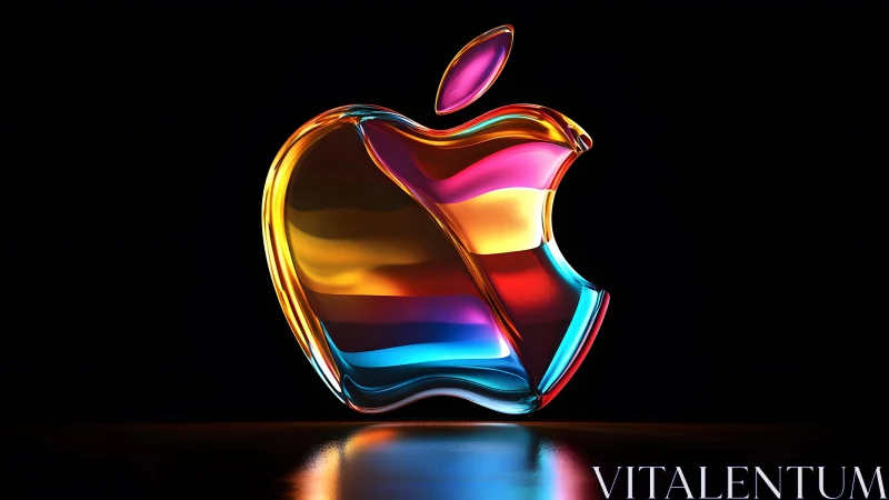 Vibrant Glass Apple Logo with Rainbow Colors on Black Background.