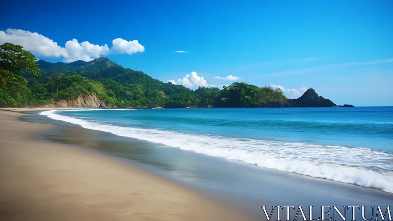 Tropical Coastal Landscape: Verdant Headlands, Azure Waters, White Sand Beach