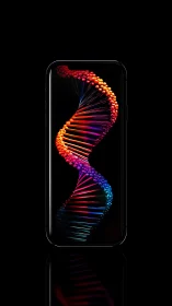 Smartphone front view with luminous DNA helix visualization