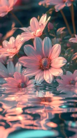 Pink Daisies Dance in Liquid Light's Reflecting Embrace