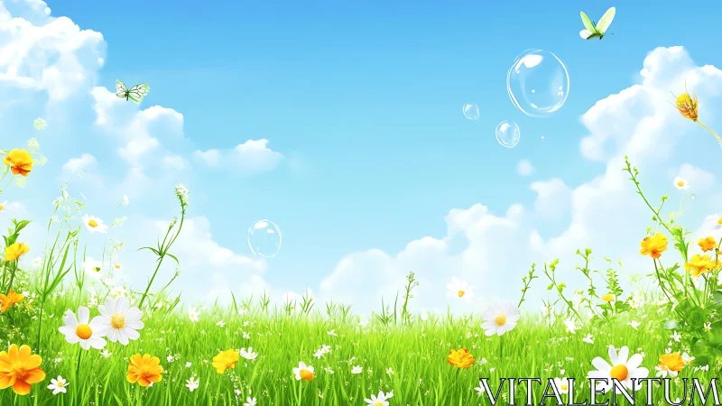 Sunny wildflower meadow under a bright, carefree sky.