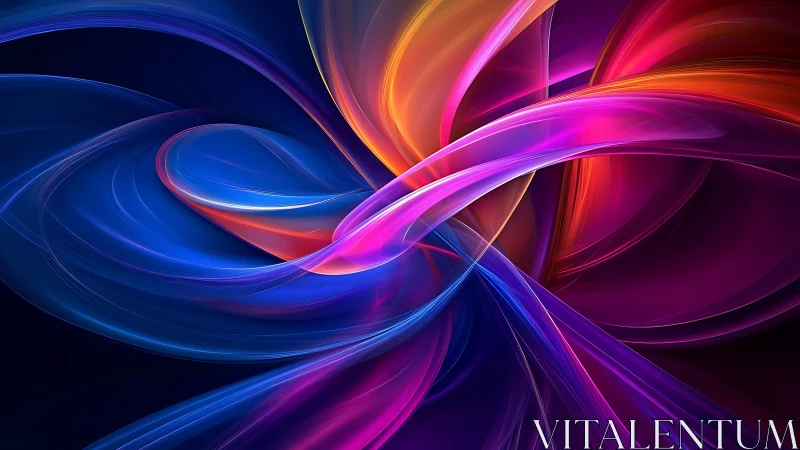 Curved multicolor light ribbons on dark abstract background.