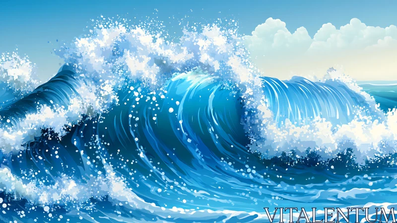 Powerful blue ocean waves under clear sky in motion.