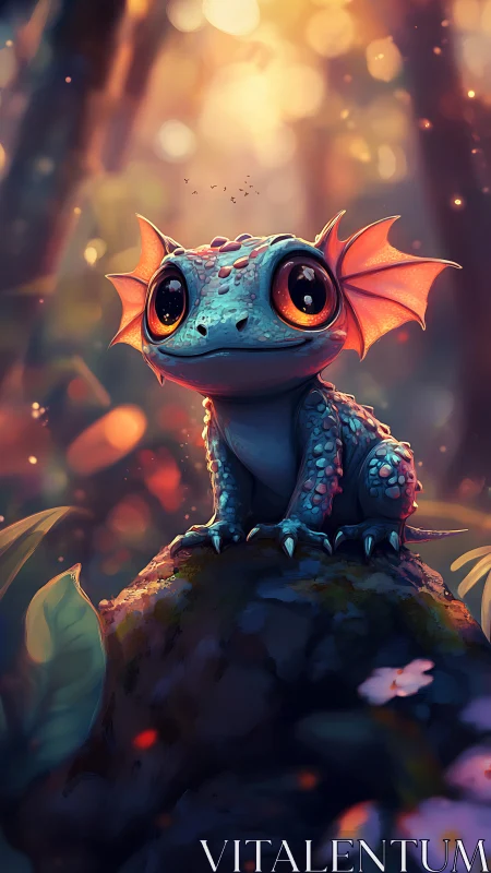 Bioluminescent forest hatchling with macro-specular detailing.