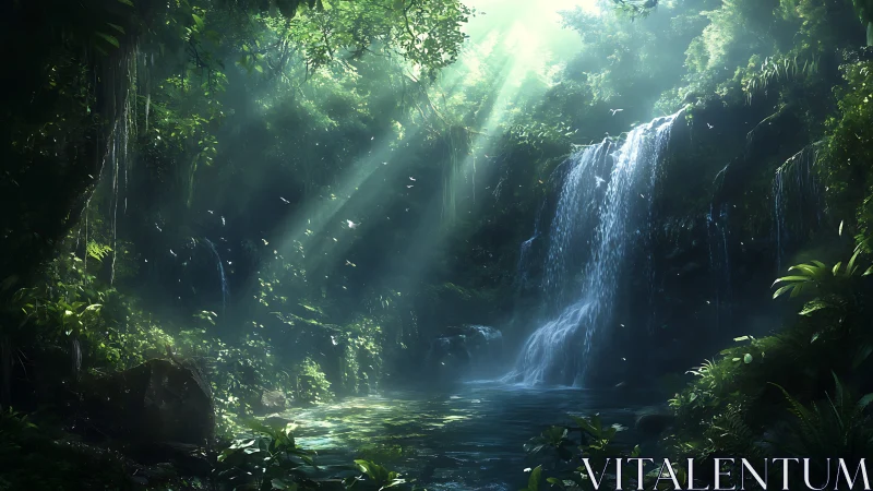 Verdant Cascade Through Emerald Canopy.