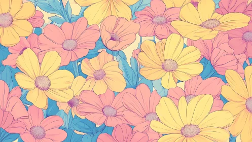Daisy Chorus: Pink, Yellow & Blue Botanical Celebration.