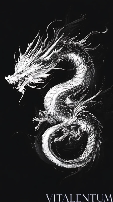 Silver ink dragon coils through midnight silence and sparks.