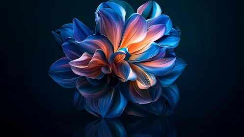 Abstract Gradient Flower with Blue and Coral Petals.