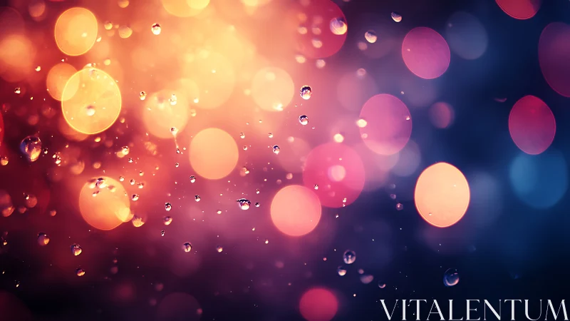 Defocused bokeh orbs and suspended droplets create luminous depth