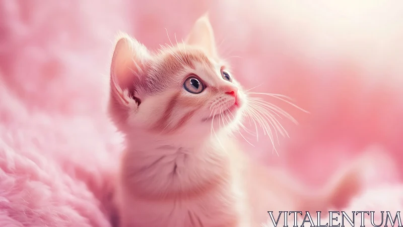 Pink-toned white kitten with upward gaze