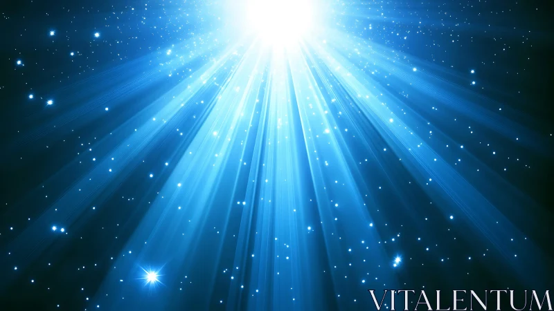 Radiant blue starlight beams pouring through a cosmic sky.