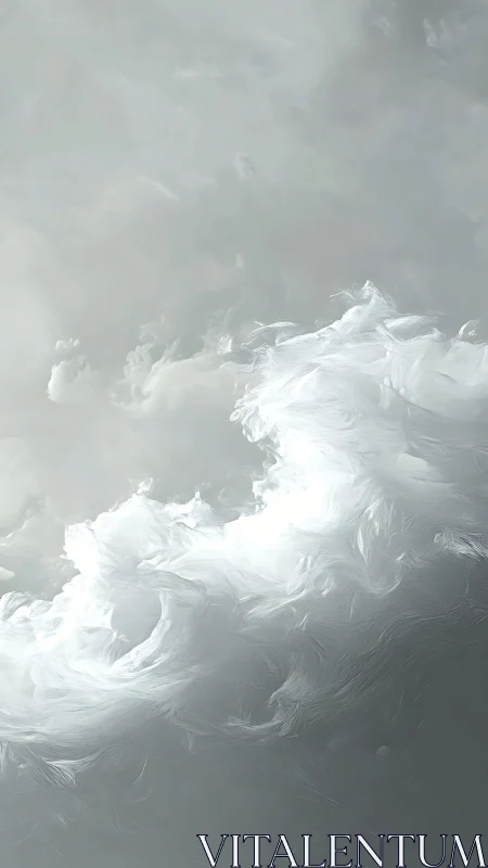 Soft grey abstract cloud swirls in minimal vertical frame.