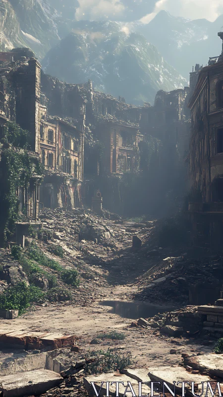 Quiet ruin-lined mountain street tells a story of faded glory