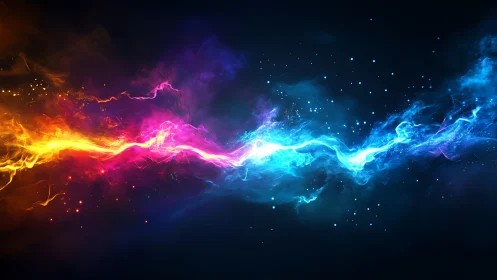 Bicolor energy streams colliding in luminous nebular motion.