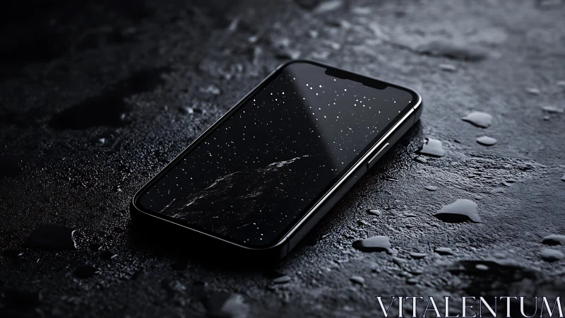 Water-resistant smartphone on wet textured surface under specular light
