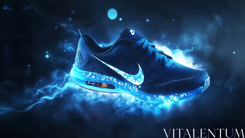 Neon-charged sneaker streaks through electric midnight haze