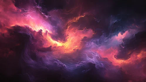 Cosmic storm swirls in radiant pink, purple, and golden light