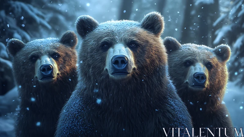 Triangular formation of brown bears in diffuse arctic backlight