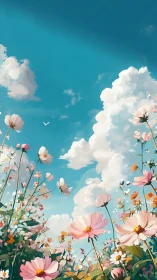 Botanical Composition Beneath Cumulus Sky.