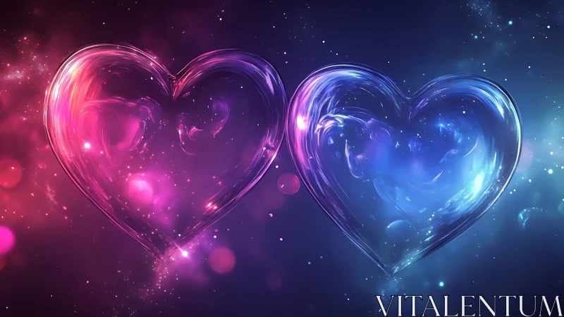 Neon Hearts in Cosmic Space with Glowing Energy.