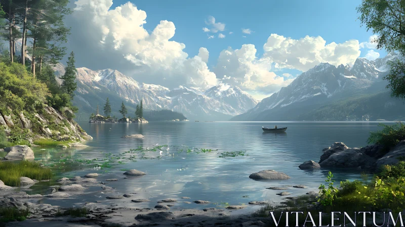 Silent rowboat adrift beneath monumental alpine daydreams.