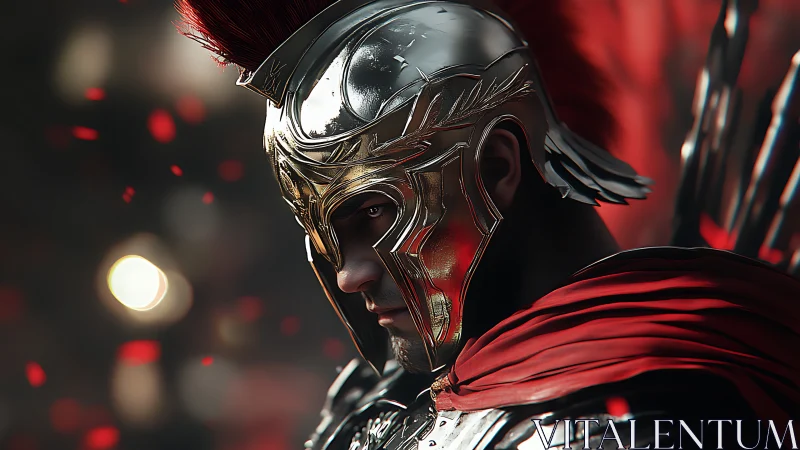 3D rendered Roman warrior portrait with ornate helmet focus.