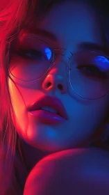 Neon lit portrait lingers in a dreamy cyber glow of night