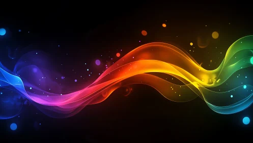 Multicolored light waves on dark abstract digital background.