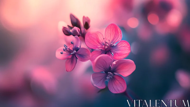 Pink flowers with translucent petals against blurred background