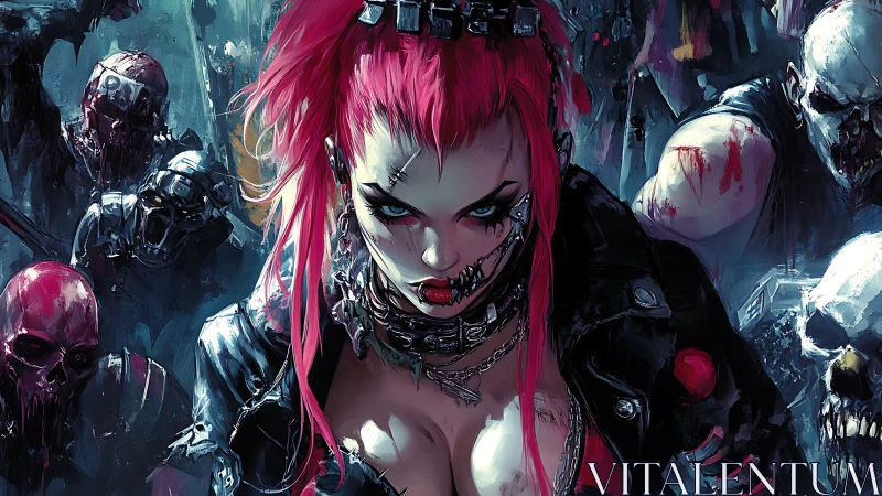 Neon punk heroine amid brutal dystopian horde uprising.