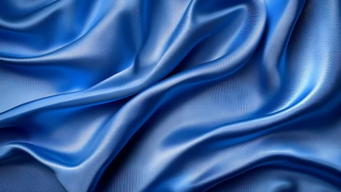 Blue satin fabric folds with luminous reflective sheen.