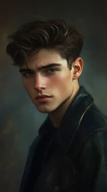 Moody digital portrait of young man in soft chiaroscuro lighting