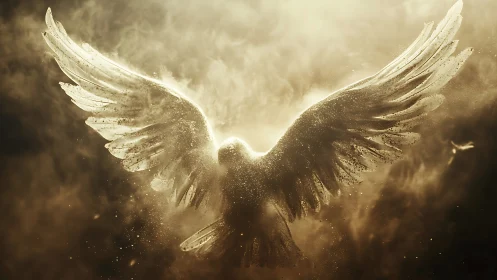 Majestic Angelic Figure in Golden Light, Fantasy Digital Art.