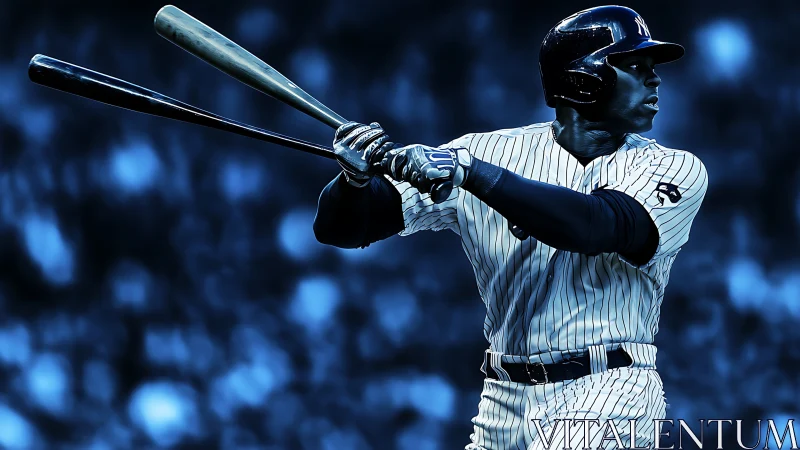 Powerful baseball hitter captured in intense blue stadium glow