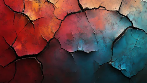 Cracked pigment surface uniting warm and cool chromatic fields