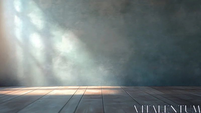 Soft daylight grazes textured wall and empty wooden floor