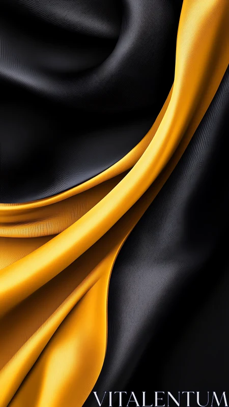 Photorealistic draped satin folds in black and gold composition.