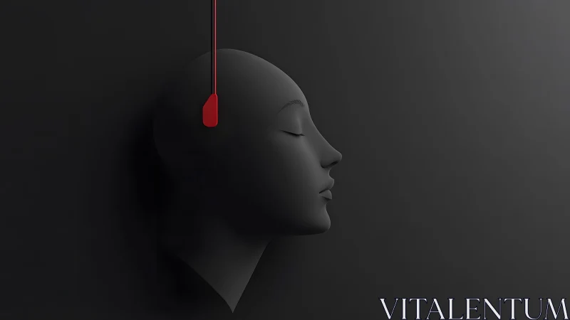 Minimalist 3D Human Head with Red Neural Connection on Dark Background.