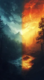 Bipolar elemental landscape divides firestorm and glacial valley