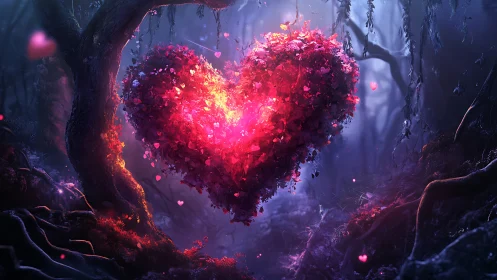 Luminescent Heart Forest - Mystical Digital Sculpture.