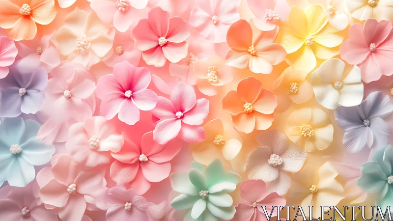 Sugared pastel blossoms drift across a dreamy floral haze.