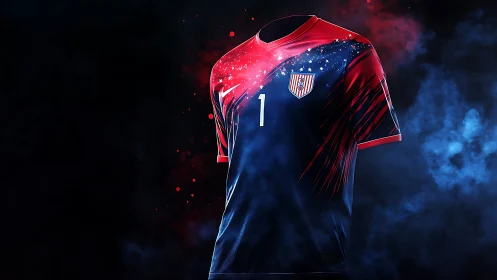 Soccer jersey with red and blue gradient lighting in smoke