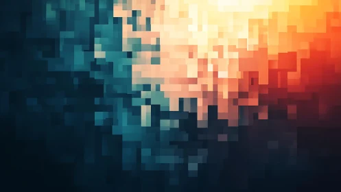 Vibrant abstract pixel art with blue, orange, and yellow hues.